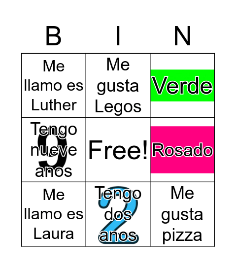 Me llamo. Me gusta, tengo Bingo Card