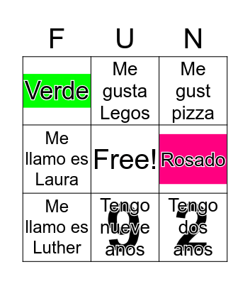 Me llamo. Me gusta, tengo Bingo Card