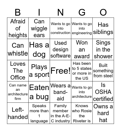 CREATE summer camp Bingo Card