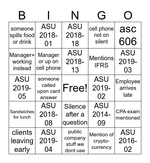 A&A update Bingo Card