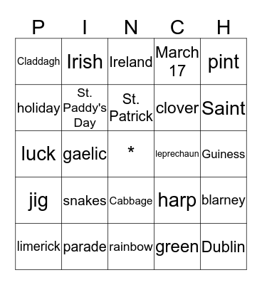 Happy St. Patrick's Day Bingo Card