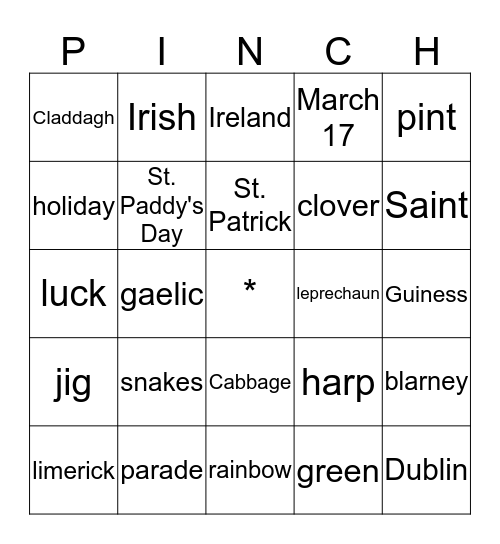 Happy St. Patrick's Day Bingo Card
