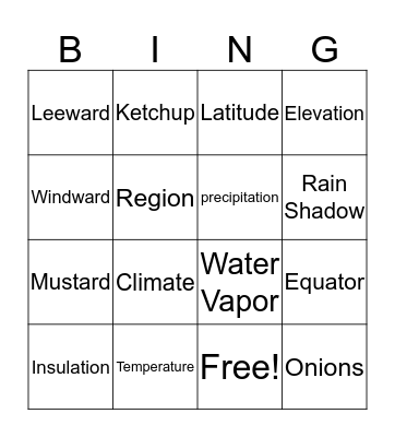 Weather Vocab Bingo Card