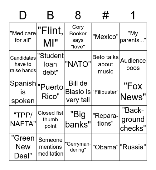 Democratic Debate 1: Rise of the Unknowns Bingo Card