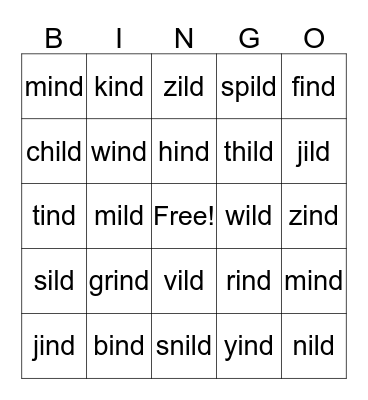 ind, ild Bingo Card