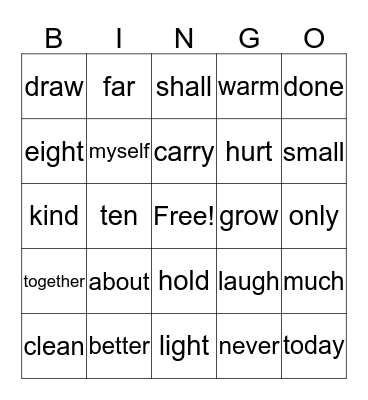 Grade 3 Sight Words Bingo Card