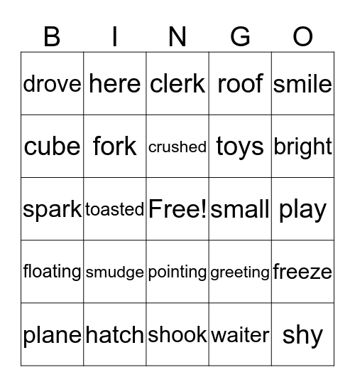 /dge/  to  /oo/ Bingo Card