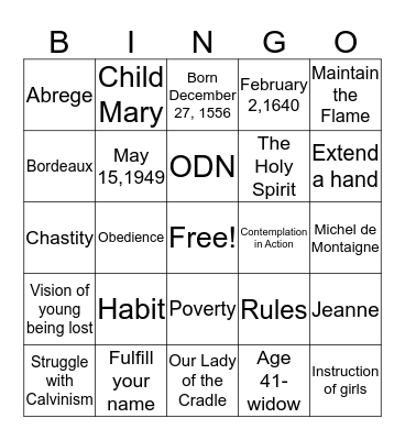 Saint Jeanne de Lestonnac Bingo Card