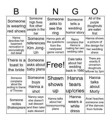Hanna's Bridal Bingo Card