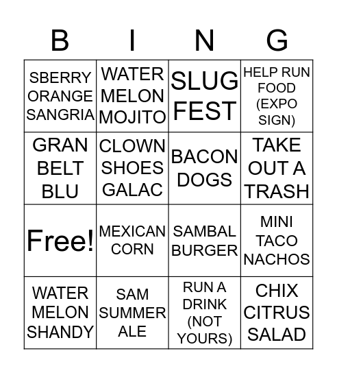 SLUGGA BINGO Card