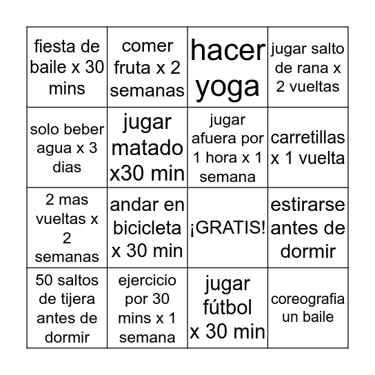 ¡Desafío de Actividad! Bingo Card