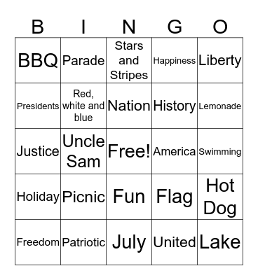Independence Day Bingo Card