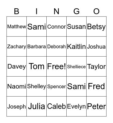 Family Bingo Card