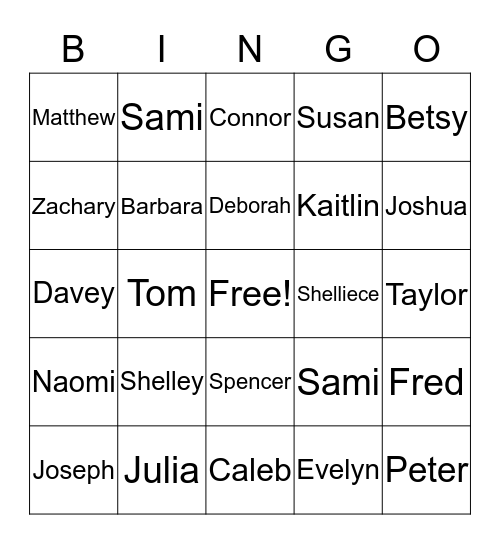 Family Bingo Card
