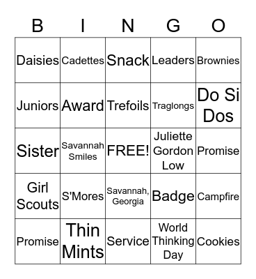 Girl Scout Bingo Card