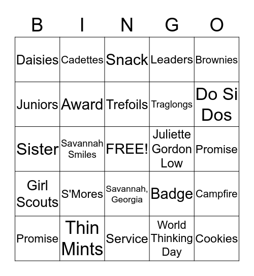 Girl Scout Bingo Card