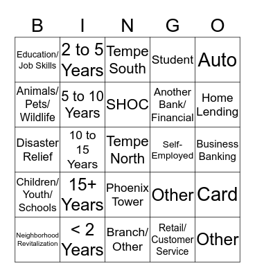 Phoenix VLG Board Member BINGO! 2019 Bingo Card