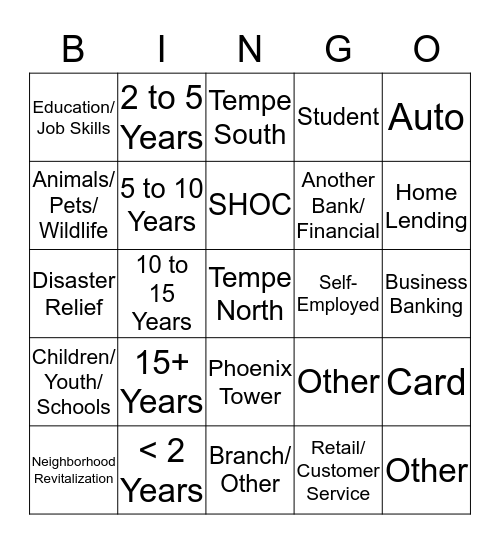 Phoenix VLG Board Member BINGO! 2019 Bingo Card
