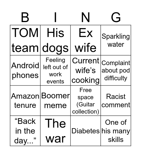 Greg Bingo  Bingo Card