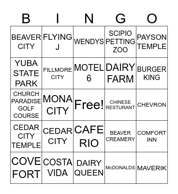 AMAZING RACE Bingo Card