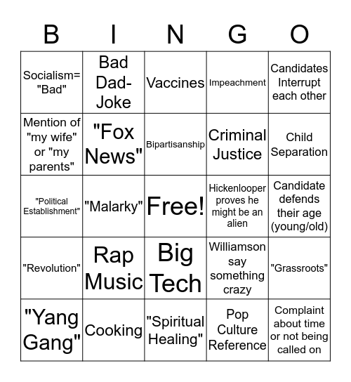 Debate Night 1 Bingo Card