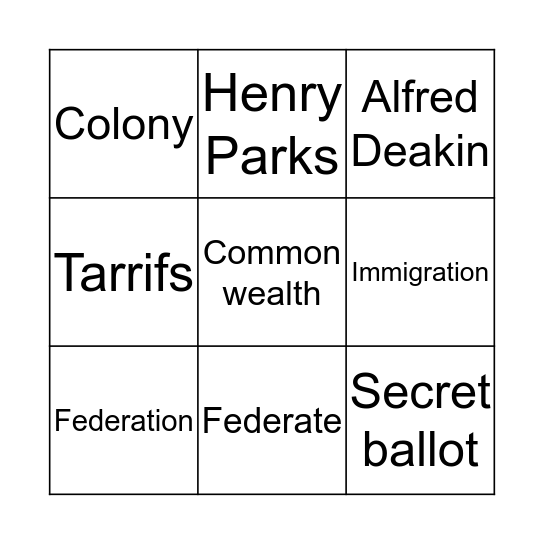 Federation  Bingo Card