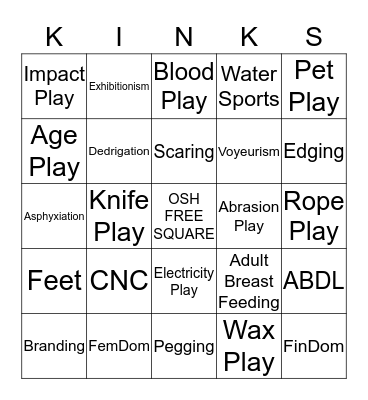 Kinks Bingo Card
