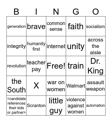 Dem Debate 2020 Night 2 Bingo Card