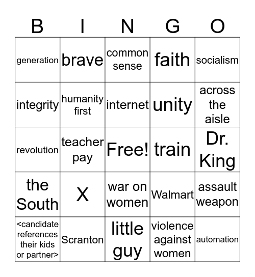 Dem Debate 2020 Night 2 Bingo Card