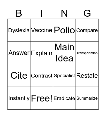 Definition Bingo Card