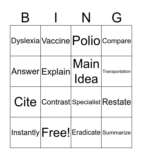 Definition Bingo Card