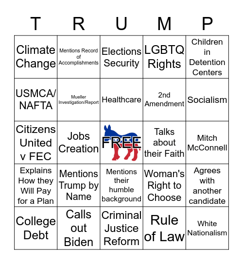 6/26 DEM Debate #1 - Card A Bingo Card