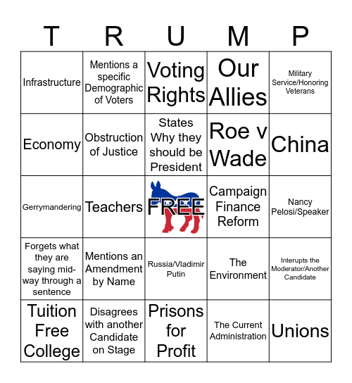 6/26 DEM Debate #1 - Card B Bingo Card
