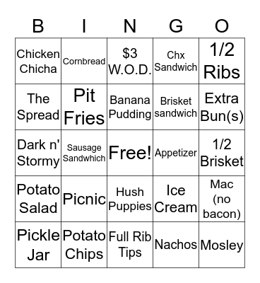 Mosley's  Bingo Card