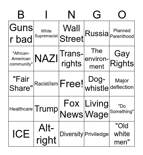 2020 DEMOCRATIC DEBATES Bingo Card