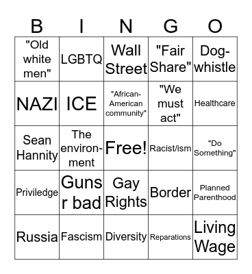 2020 DEMOCRATIC DEBATES Bingo Card