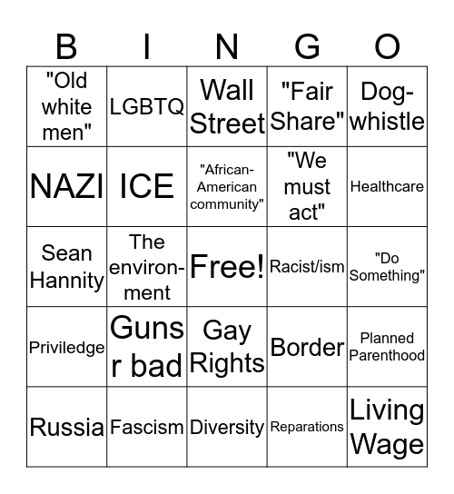 2020 DEMOCRATIC DEBATES Bingo Card