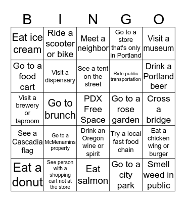 PDX Bingo Card