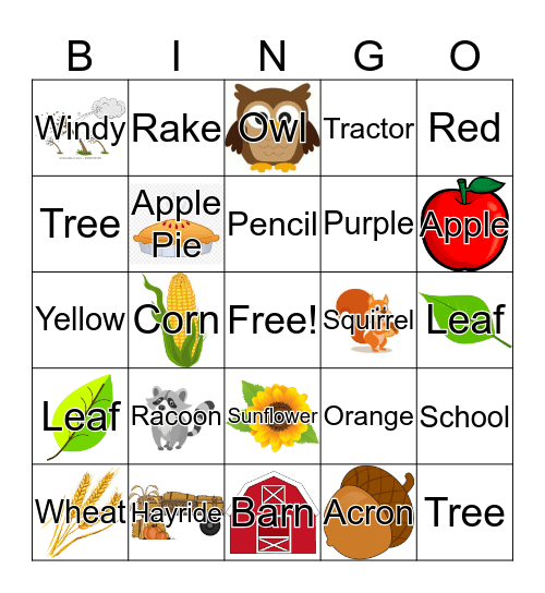 Fall Bingo Card