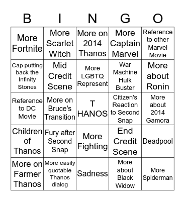 Endgame Added Features Bingo Card