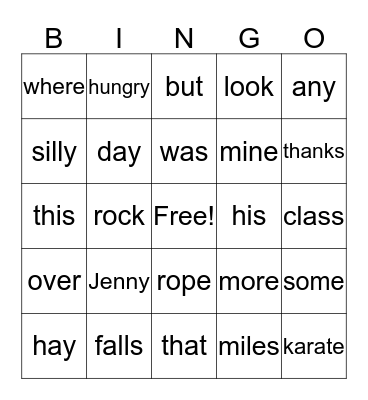 Sight words Bingo Card