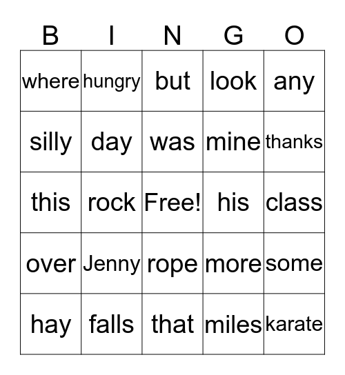 Sight words Bingo Card