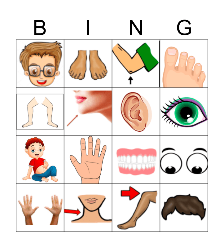 Body Parts Bingo Card