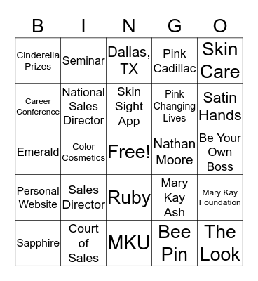 Mary Kay Bingo Card