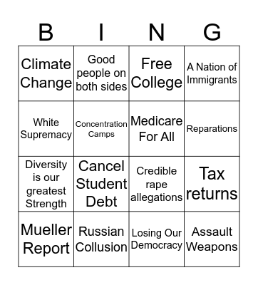 Democrat Debate Bingo Card