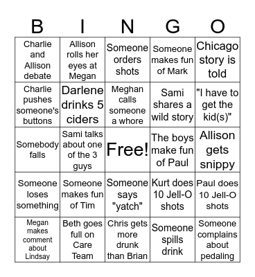 Pedal Tour Bingo Card