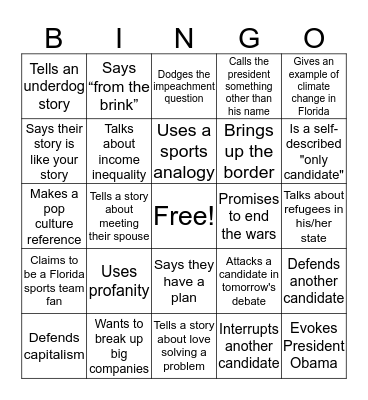 Debate 1: When a candidate ... Bingo Card