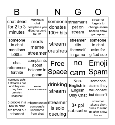 Twitch Stream Bingo Card
