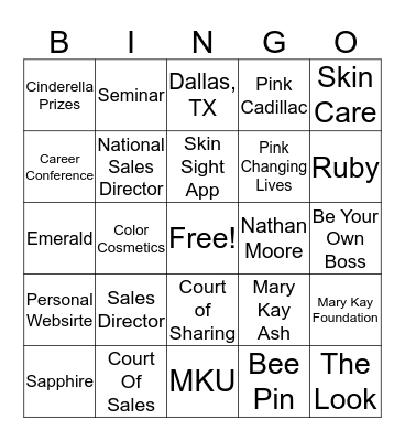 Mary Kay Bingo Card