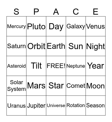 Space Term Bingo Card